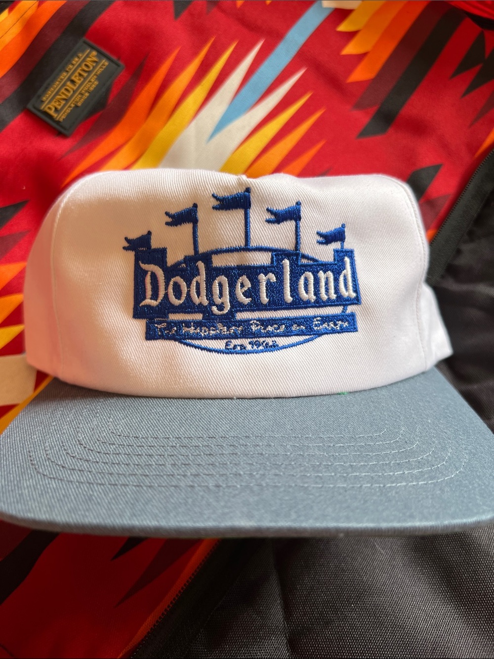 Dodgerland White and Light Blue Embroidered Cap